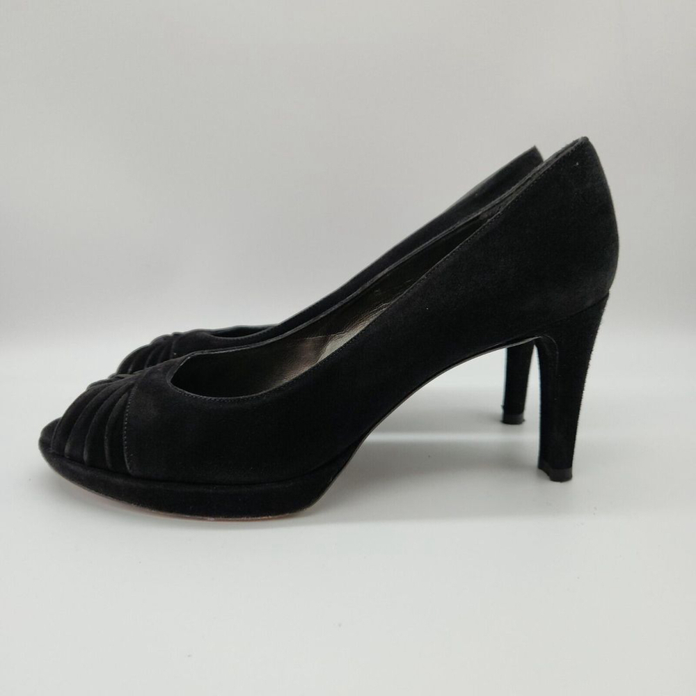 Stuart Weitzman Pump Black Suede Leather Heel Peep Toe Women Size 9M - Picture 2 of 12